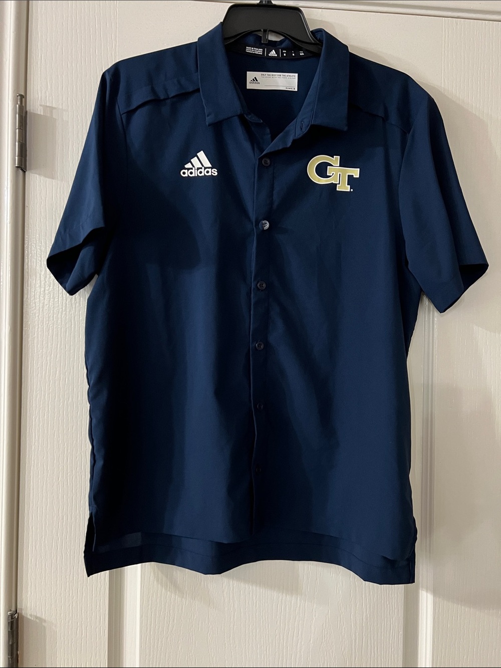 adidas Navy Short-Sleeve Button Shirt with GT Logo